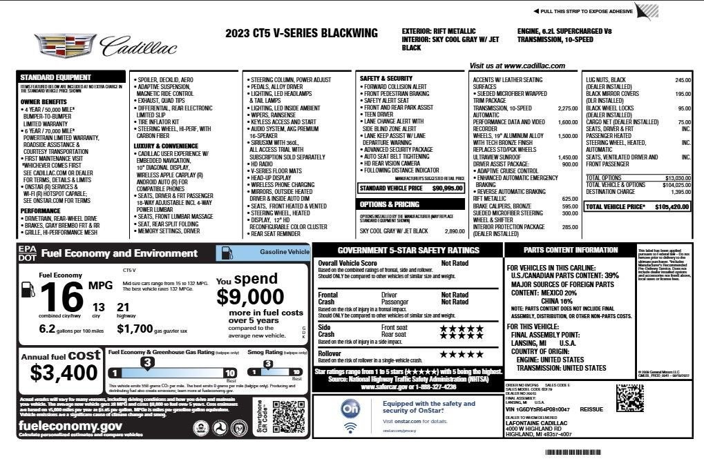 2023 Cadillac CT5-V V-Series Blackwing